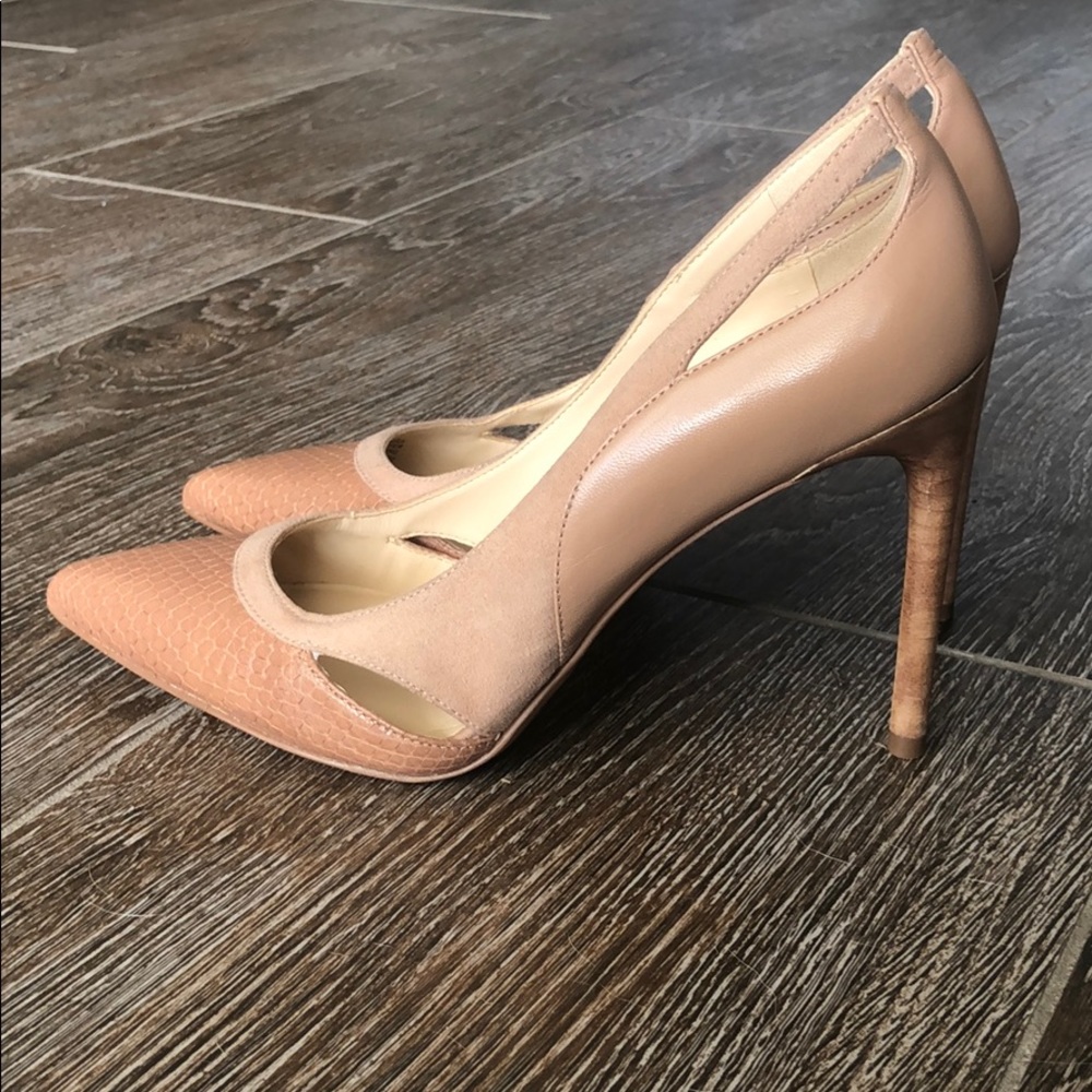 Nine West Leather and Suede Nude Pumps